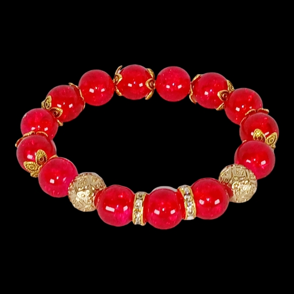 Chunky Red Crackle Glass Stretch Bracelet Lovecore Americana Y2K Dollette 2000s - Picture 1 of 7